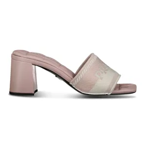 Embroidered Fabric Sandal Heels Pink