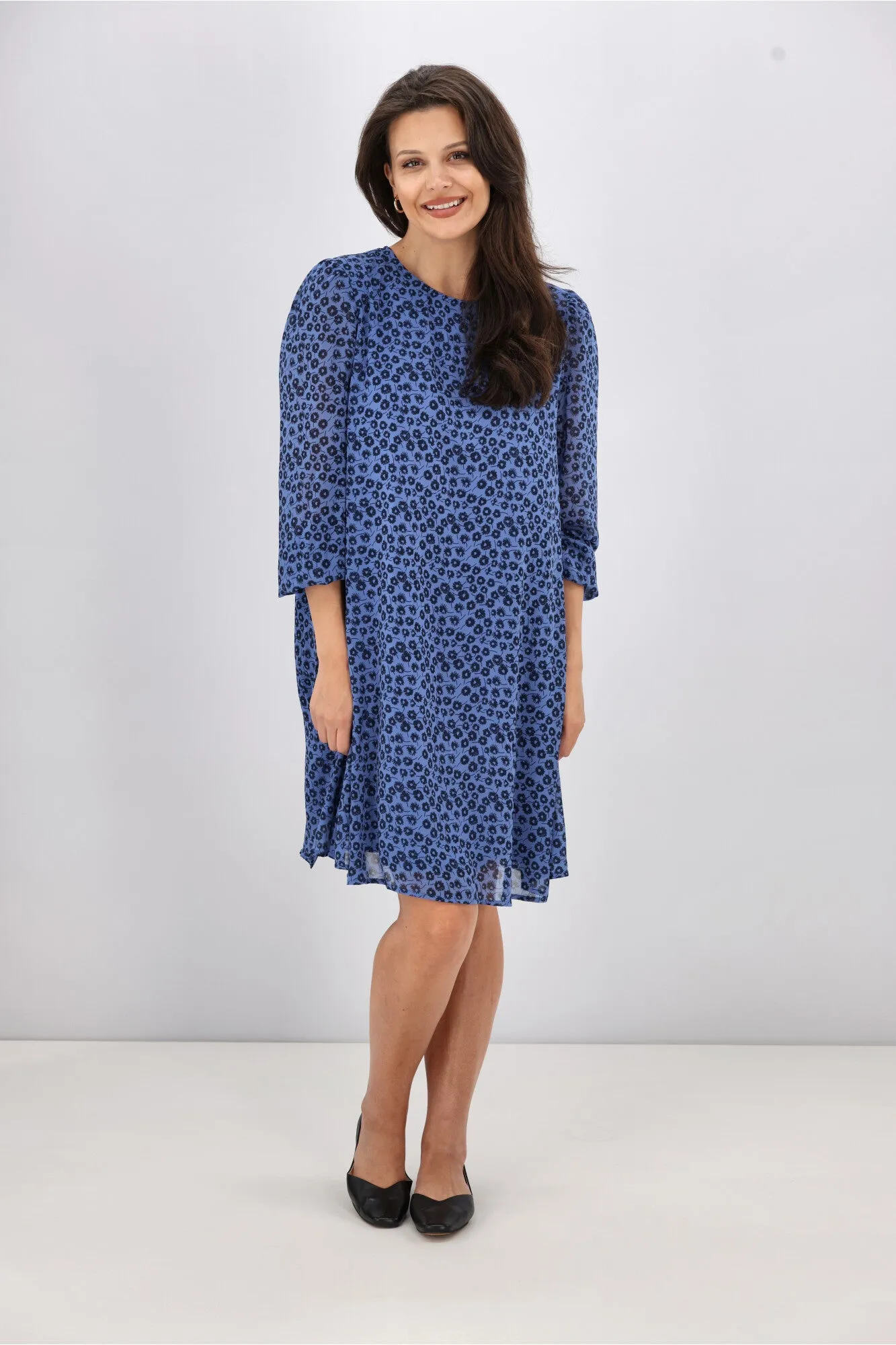 Gloss The Label Melody Blouson Sleeve Dress Azure Floral
