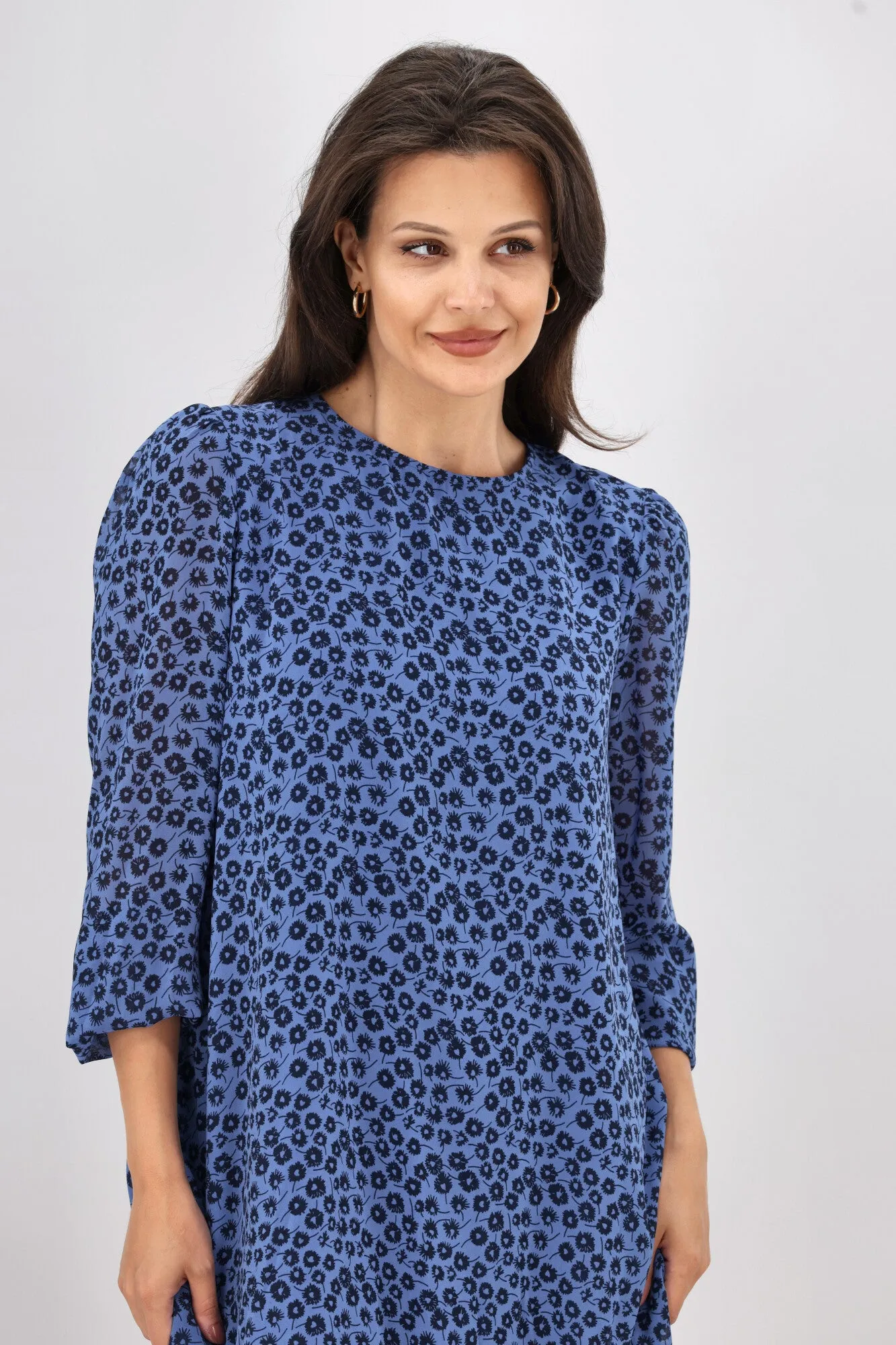 Gloss The Label Melody Blouson Sleeve Dress Azure Floral