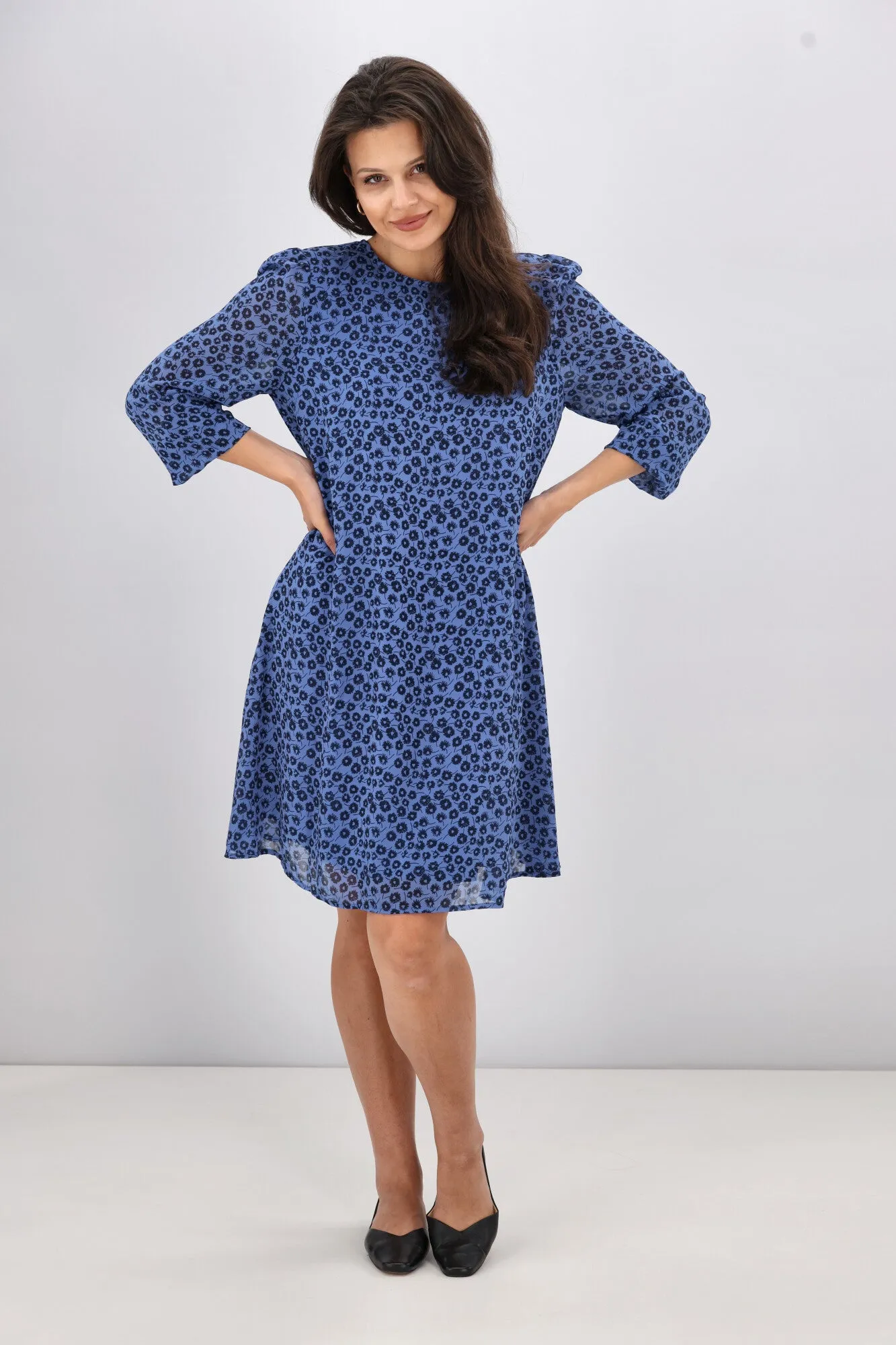 Gloss The Label Melody Blouson Sleeve Dress Azure Floral