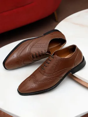 Italian Leather Wingtip Brogue Russet Tan Shoes for Men