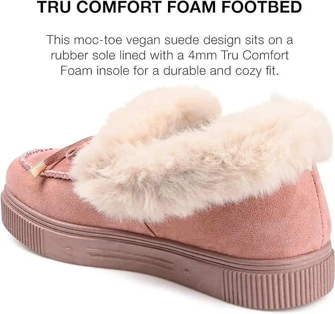 Journee Collection Women's Midnight Faux Fur Trim Slippers  Color Blush Size 8M