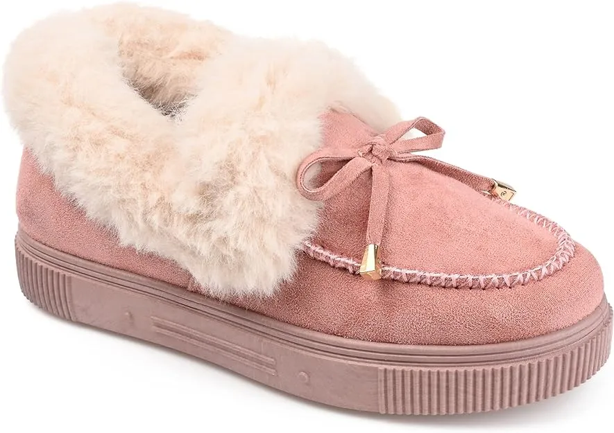 Journee Collection Women's Midnight Faux Fur Trim Slippers  Color Blush Size 8M