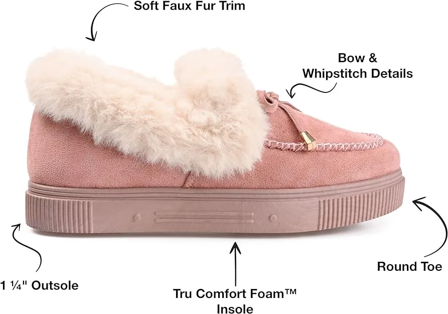 Journee Collection Women's Midnight Faux Fur Trim Slippers  Color Blush Size 8M
