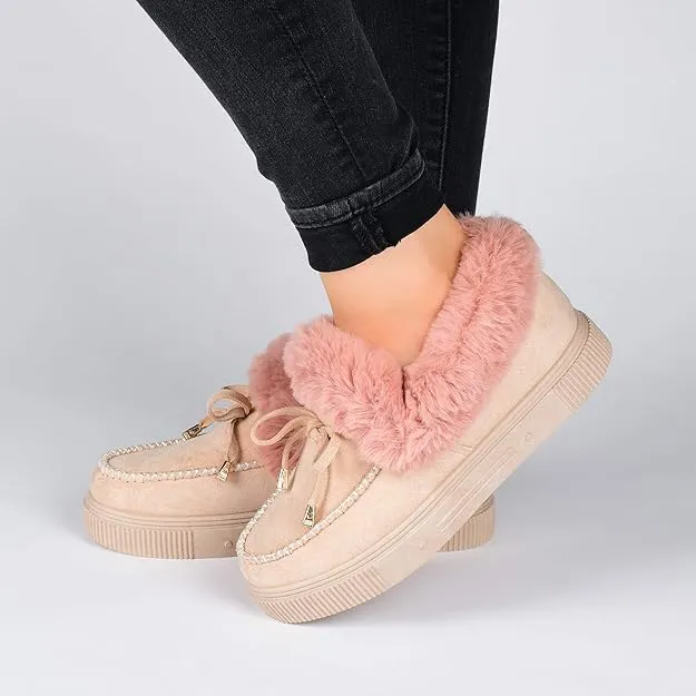 Journee Collection Women's Midnight Faux Fur Trim Slippers  Color Blush Size 8M
