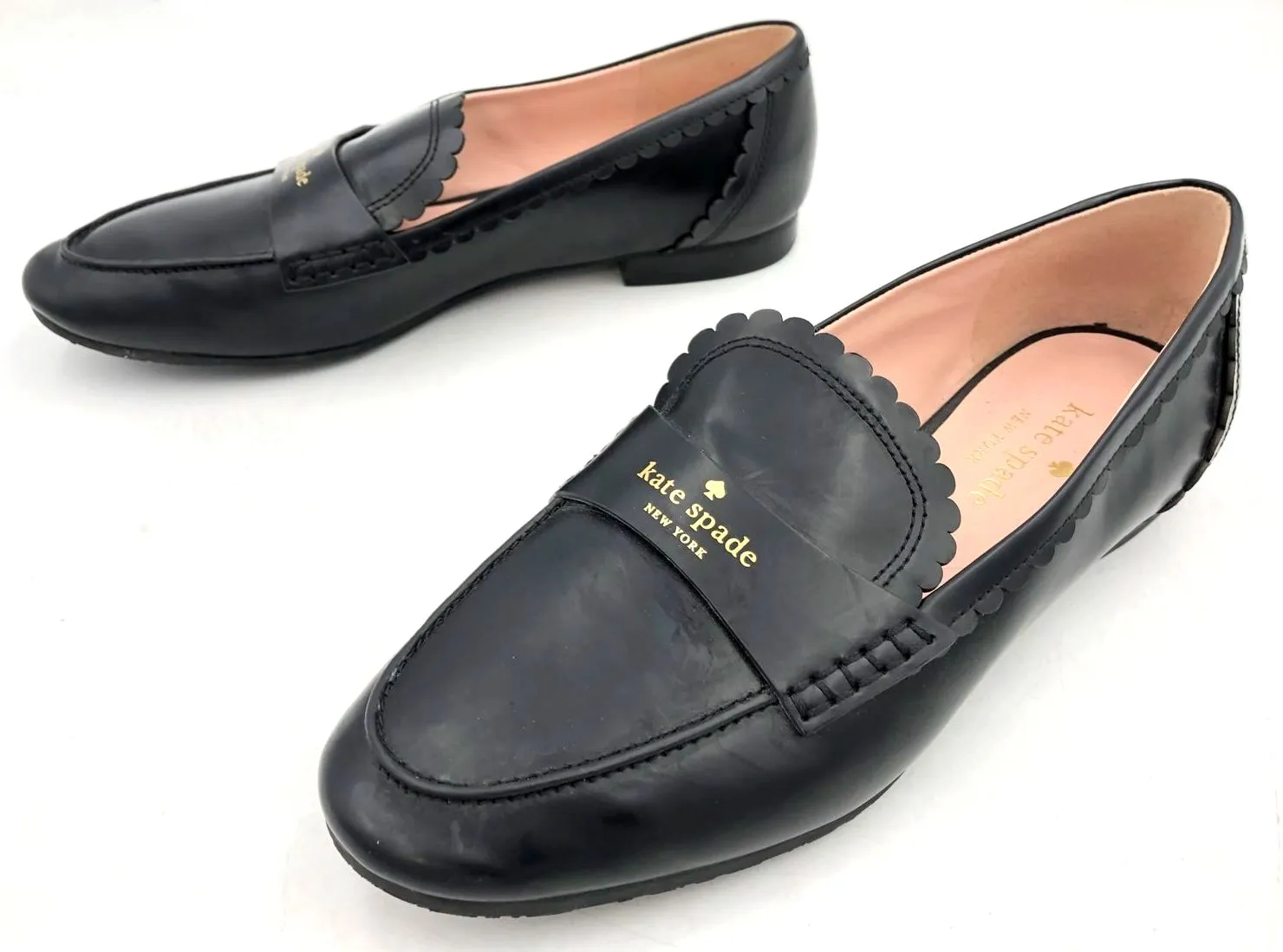 Kate Spade 'Cara Flora' Women's Black Leather Loafer Flats - Size 8.5B ( COA)