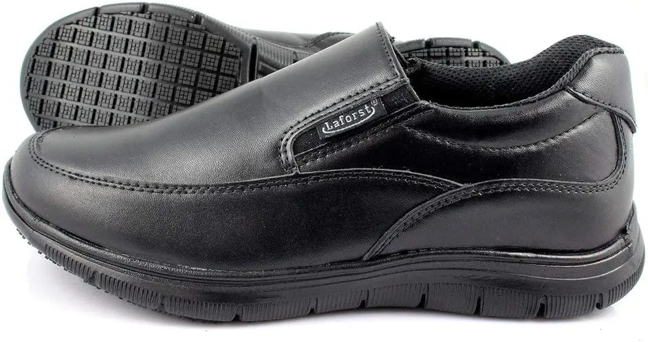 Laforst Mens Manmade Water and Stain Resistant Work Slip Resistant Double Gore Slip On Flats Black