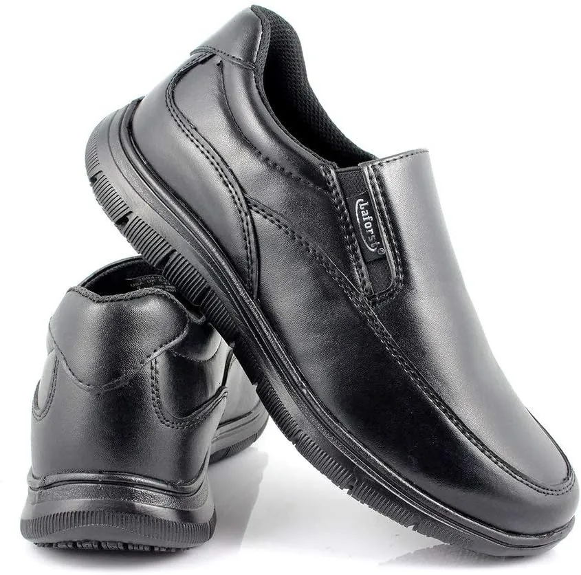 Laforst Mens Manmade Water and Stain Resistant Work Slip Resistant Double Gore Slip On Flats Black