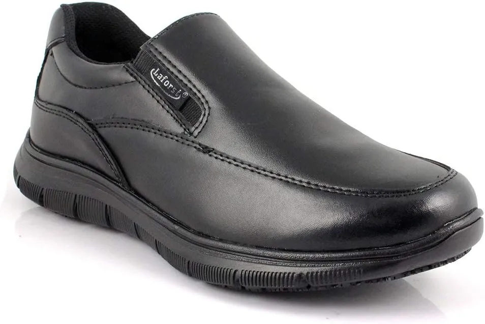 Laforst Mens Manmade Water and Stain Resistant Work Slip Resistant Double Gore Slip On Flats Black