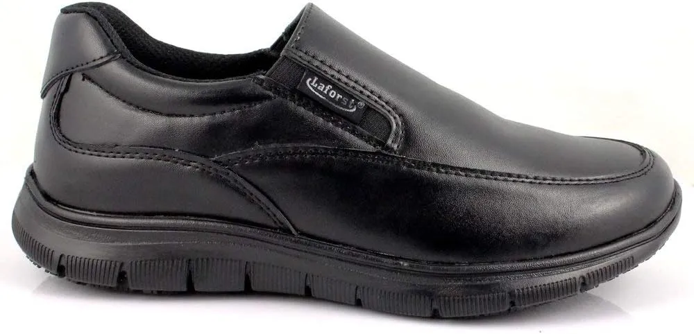 Laforst Mens Manmade Water and Stain Resistant Work Slip Resistant Double Gore Slip On Flats Black