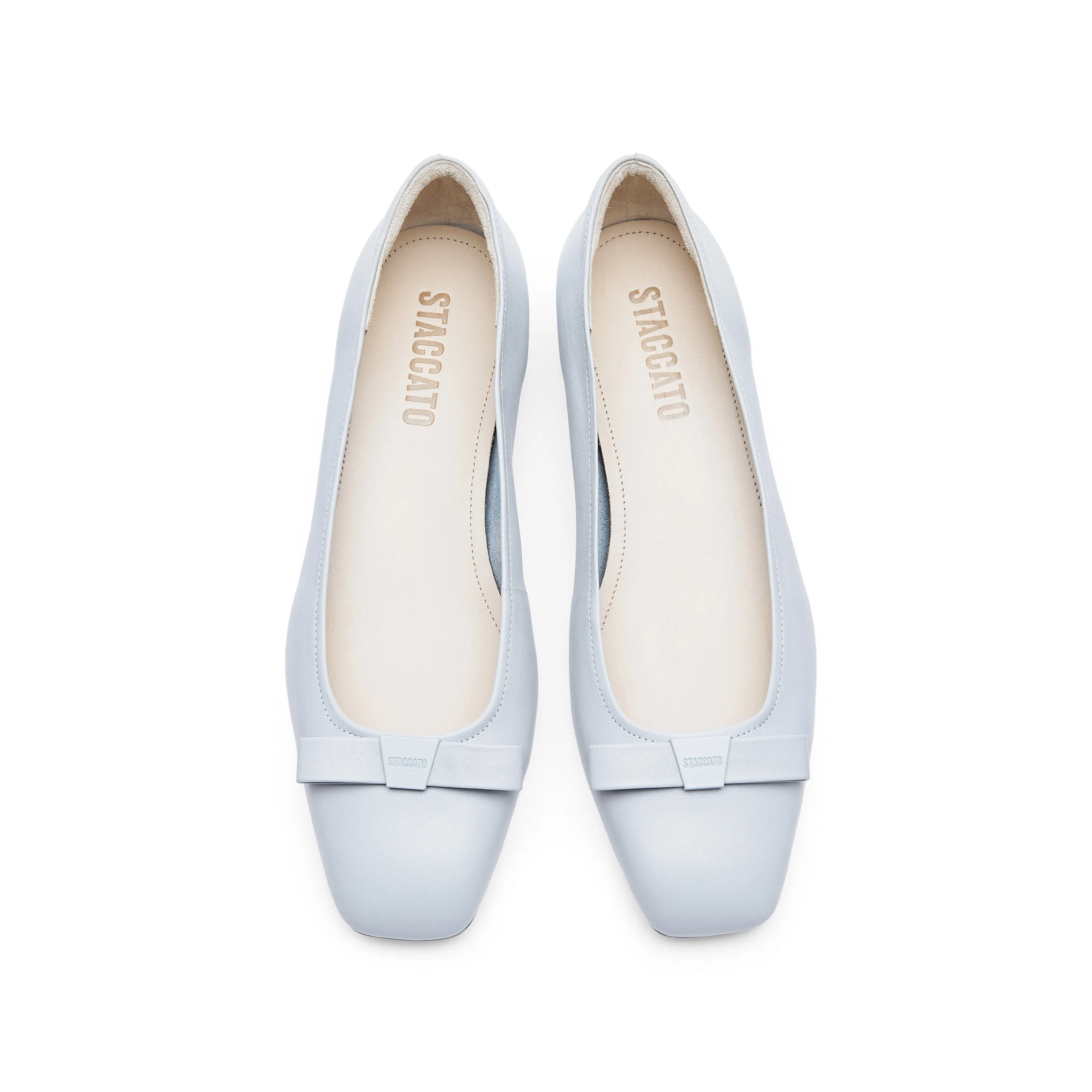 Light Blue Bow Leather Flats