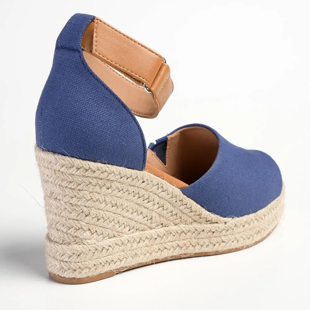 Madison Laura Closed Back Espadrille Wedge Sandal - Navy / Tan