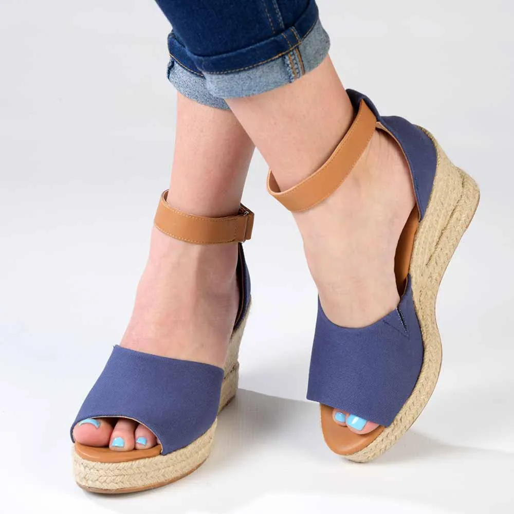 Madison Laura Closed Back Espadrille Wedge Sandal - Navy / Tan
