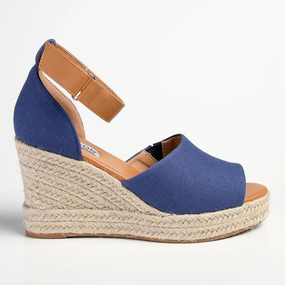 Madison Laura Closed Back Espadrille Wedge Sandal - Navy / Tan