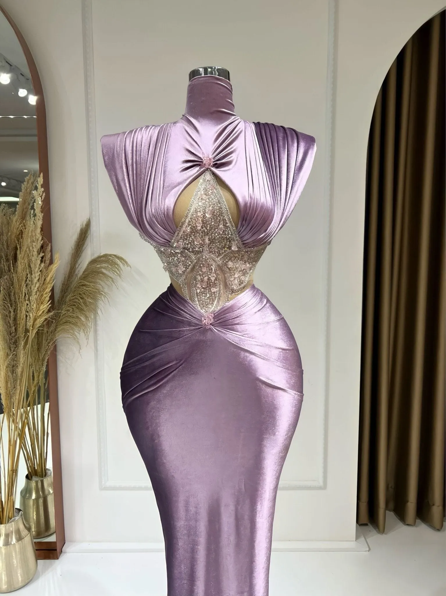 Mariah Crystal-Encrusted High Neck Dress