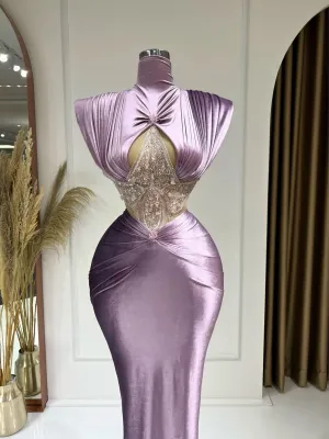 Mariah Crystal-Encrusted High Neck Dress