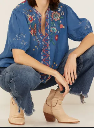 OLINDA PUFF SLEEVE EFFORTLESS BLOUSE BLUE