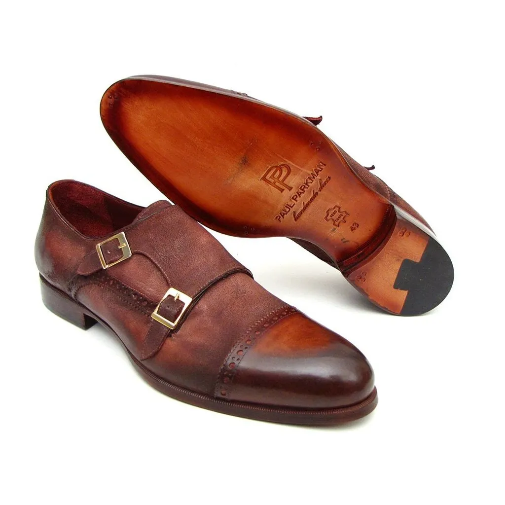 Paul Parkman Men's Captoe Double Monkstrap Antique Brown Suede (ID#045BT11)