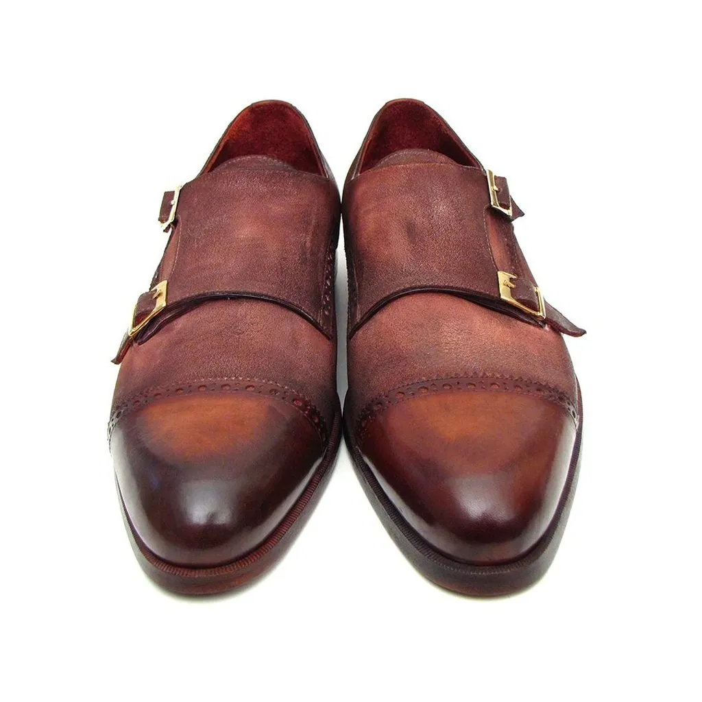 Paul Parkman Men's Captoe Double Monkstrap Antique Brown Suede (ID#045BT11)
