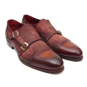 Paul Parkman Men's Captoe Double Monkstrap Antique Brown Suede (ID#045BT11)