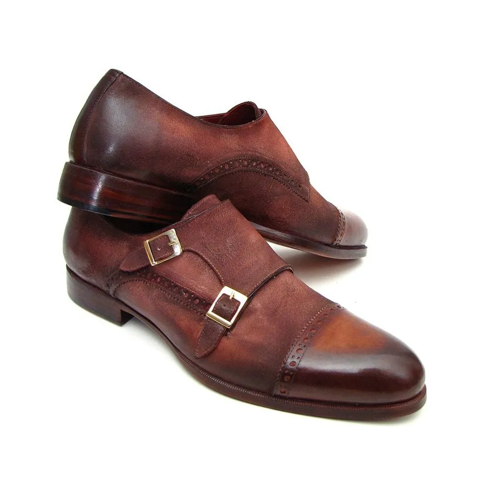 Paul Parkman Men's Captoe Double Monkstrap Antique Brown Suede (ID#045BT11)