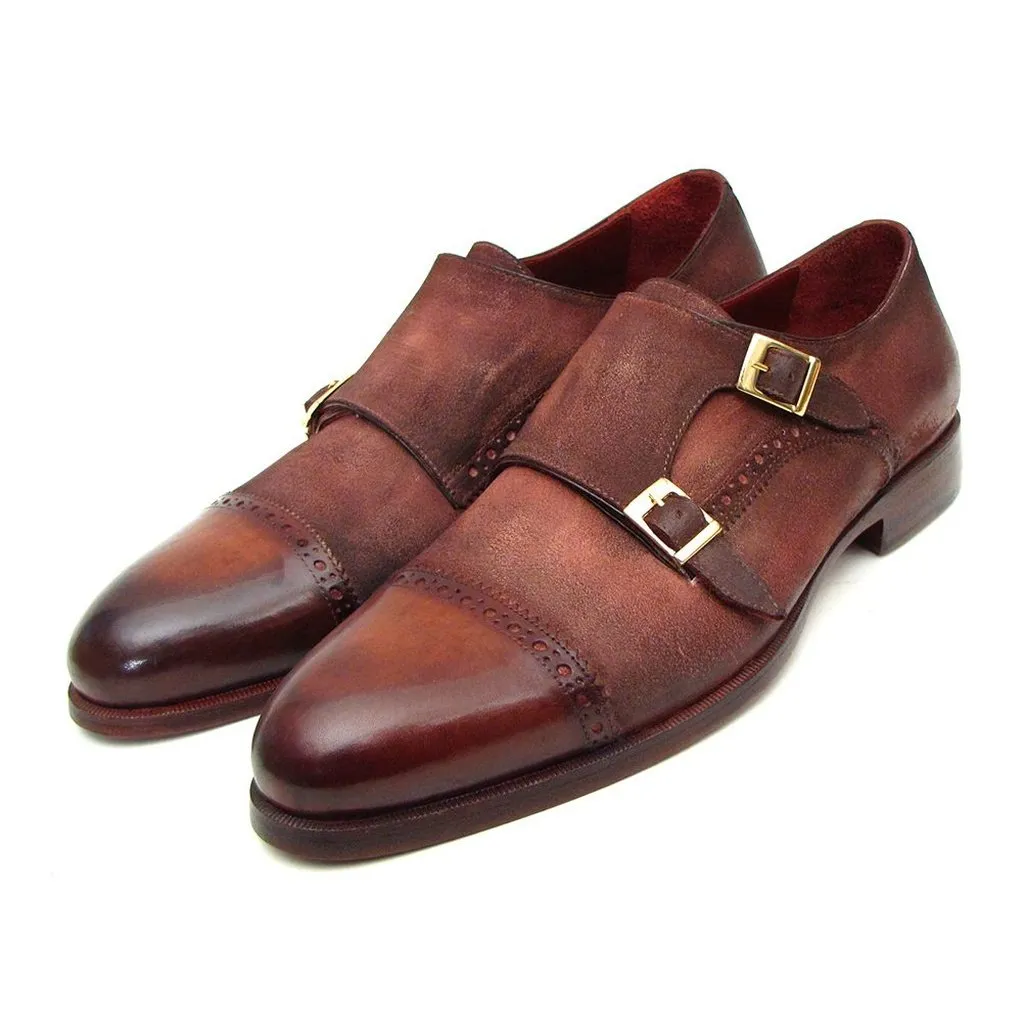 Paul Parkman Men's Captoe Double Monkstrap Antique Brown Suede (ID#045BT11)