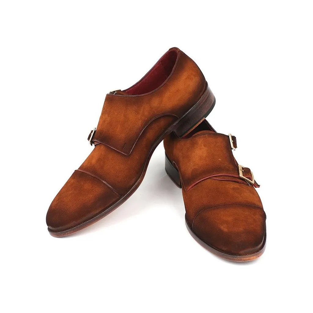 Paul Parkman Men's Captoe Double Monkstrap Camel Suede (ID#045TAB12)