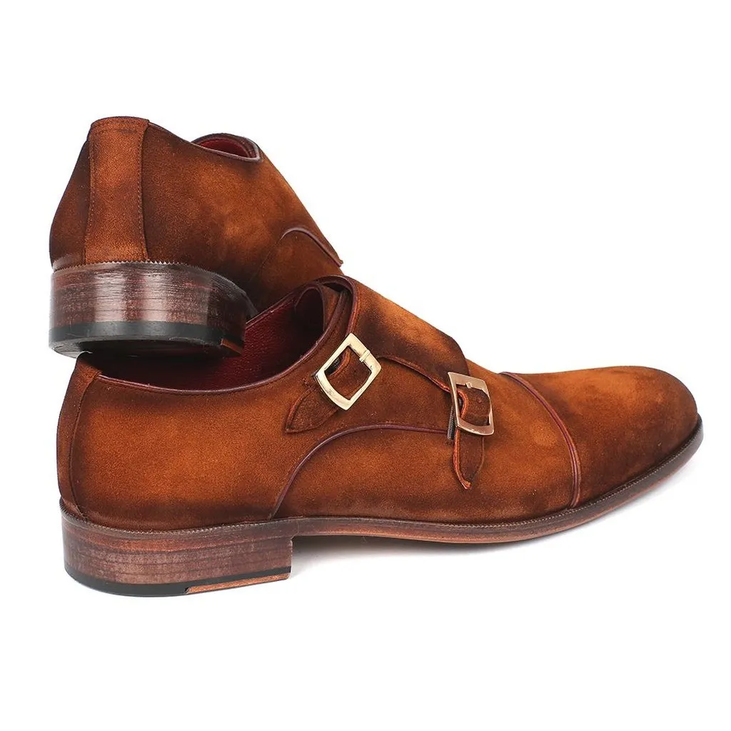Paul Parkman Men's Captoe Double Monkstrap Camel Suede (ID#045TAB12)