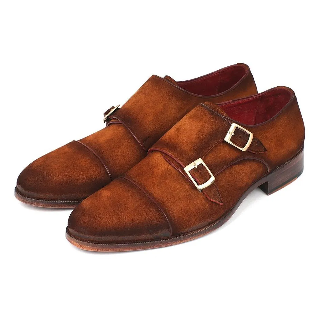 Paul Parkman Men's Captoe Double Monkstrap Camel Suede (ID#045TAB12)