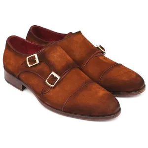 Paul Parkman Men's Captoe Double Monkstrap Camel Suede (ID#045TAB12)
