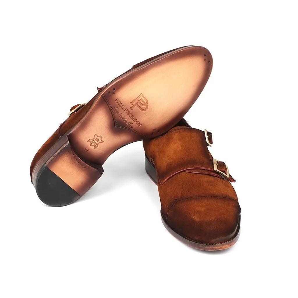 Paul Parkman Men's Captoe Double Monkstrap Camel Suede (ID#045TAB12)