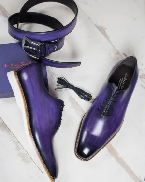 Purple Leather Ameryx Whole Cut Oxford Shoes with White Soles - Summer 2024 Collection