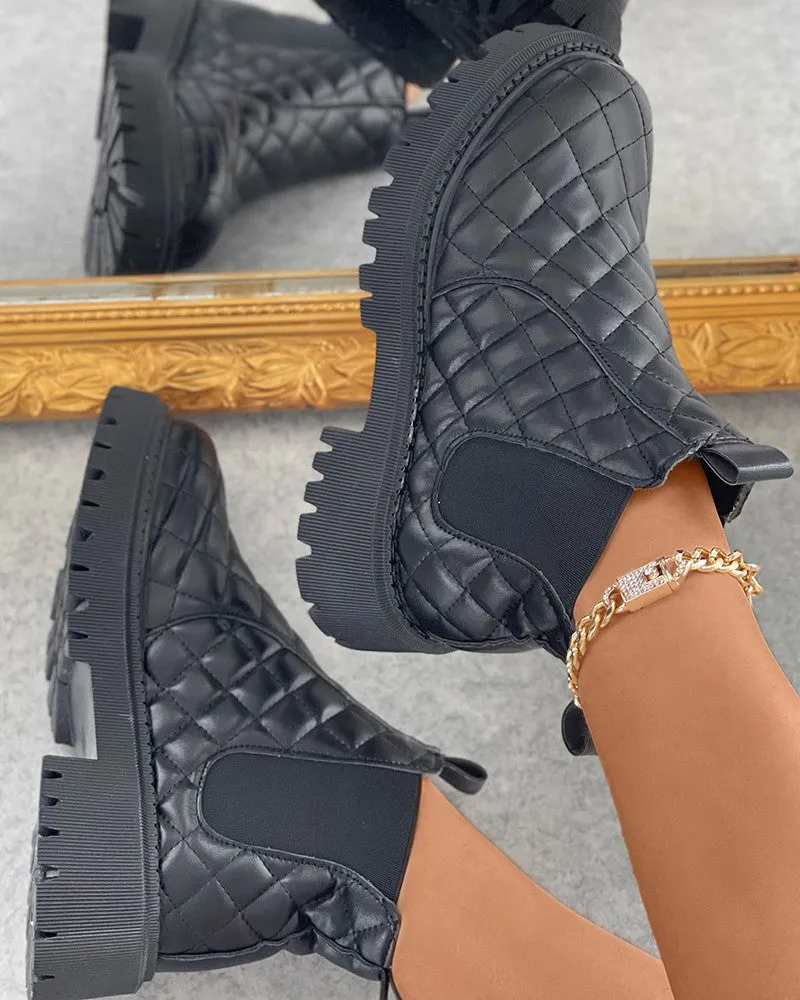 Quilted Minimalist Flatform Chelsea Boots