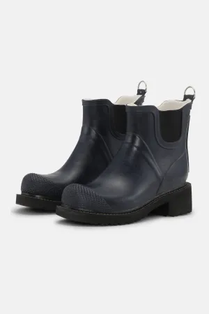 Short Rubber Boots With High Heel - Dark Indigo