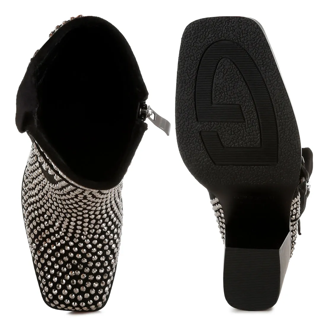 Studded Harness Detail Ankle Boots