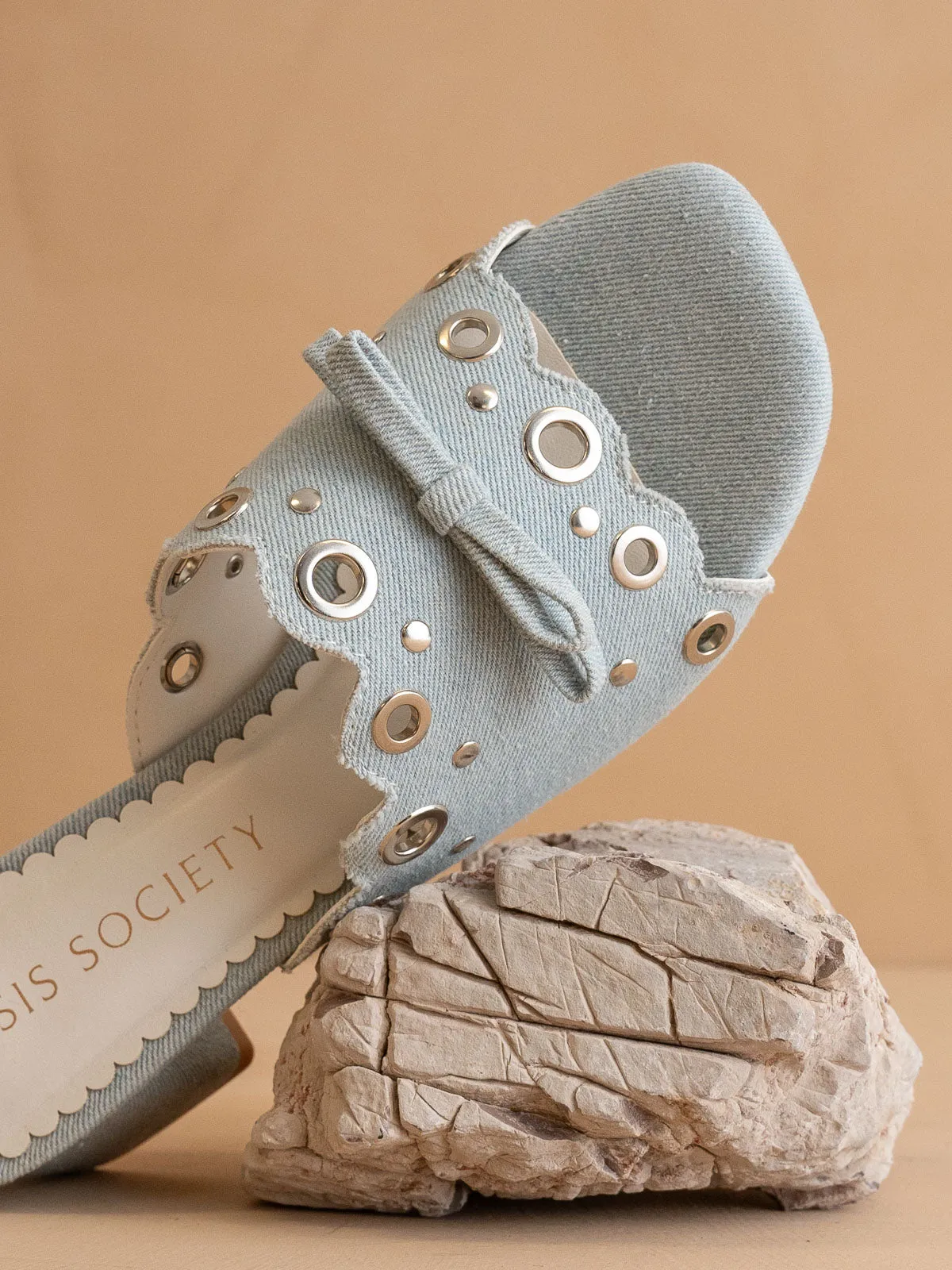 The Bella | Denim Scalloped Mule with Bow