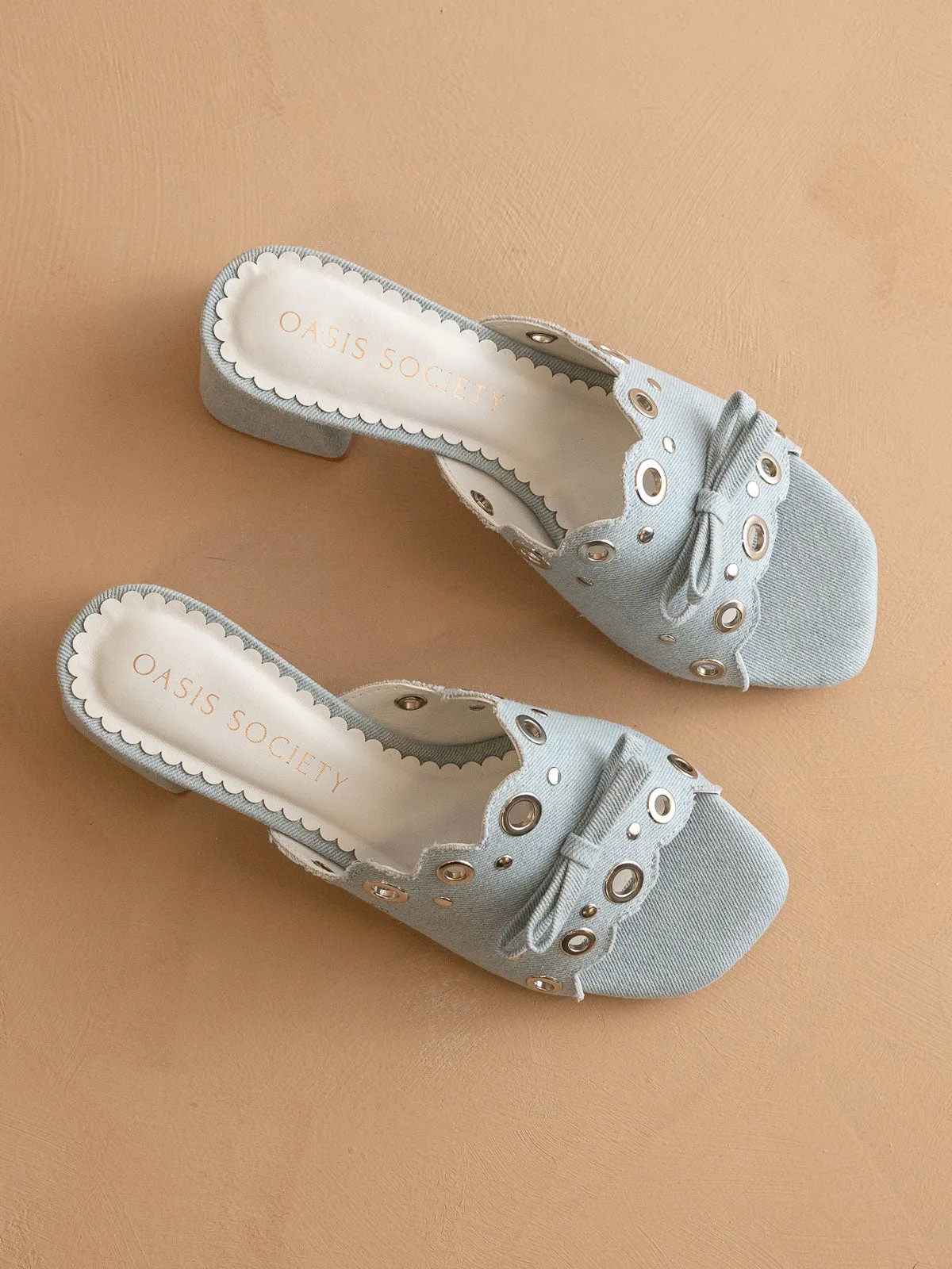 The Bella | Denim Scalloped Mule with Bow