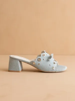 The Bella | Denim Scalloped Mule with Bow