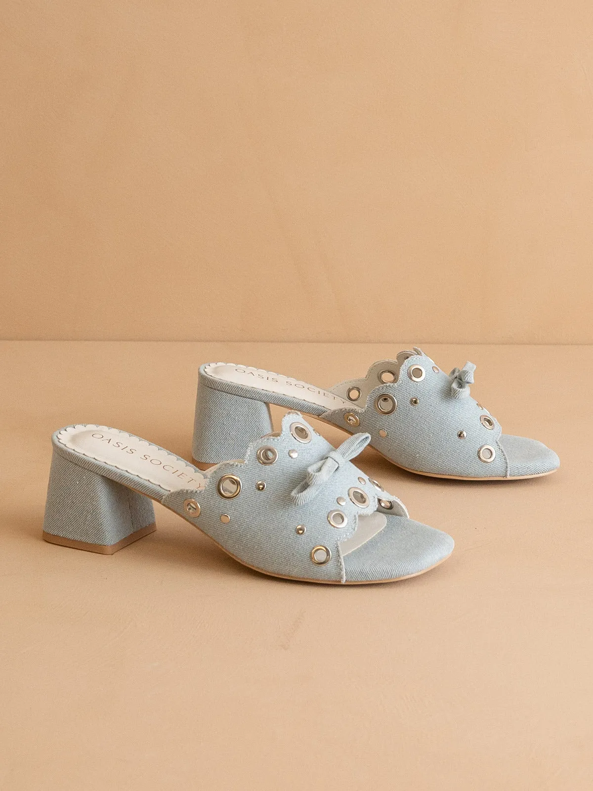 The Bella | Denim Scalloped Mule with Bow