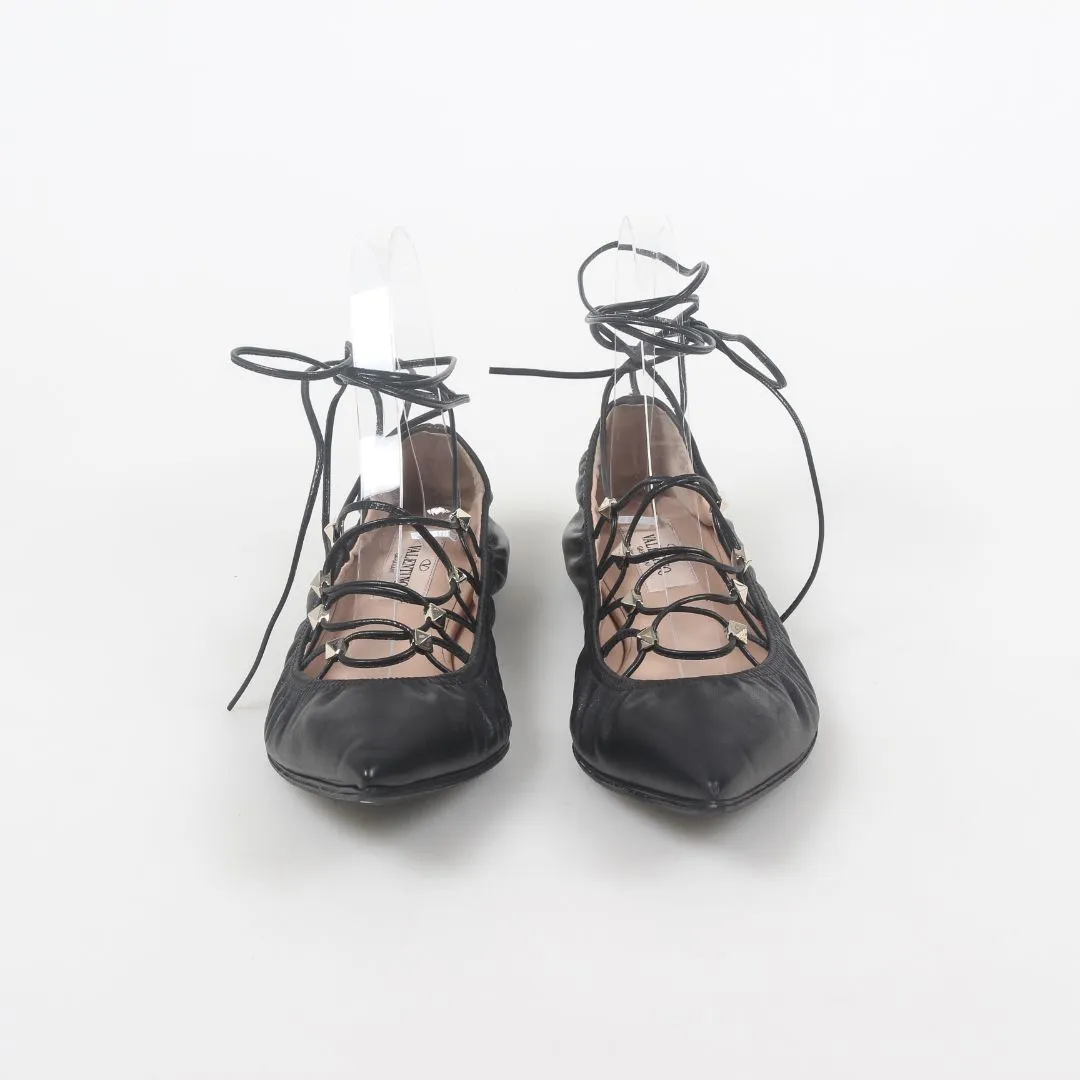Valentino Rockstud Lace Up Ballet Flats Size 37