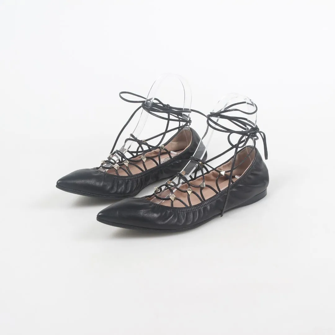 Valentino Rockstud Lace Up Ballet Flats Size 37
