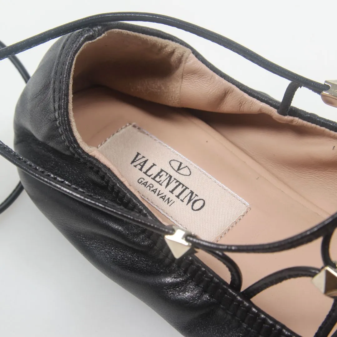 Valentino Rockstud Lace Up Ballet Flats Size 37