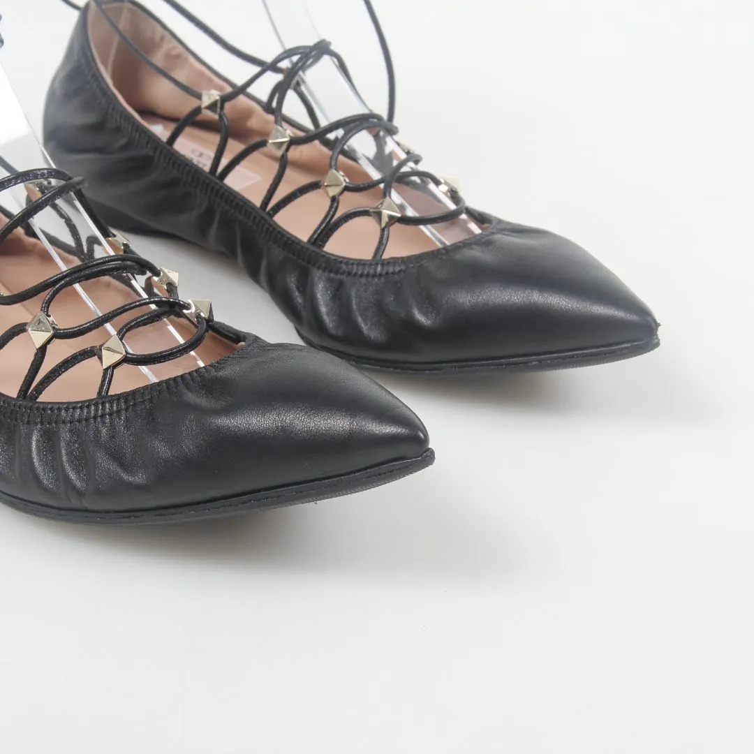 Valentino Rockstud Lace Up Ballet Flats Size 37