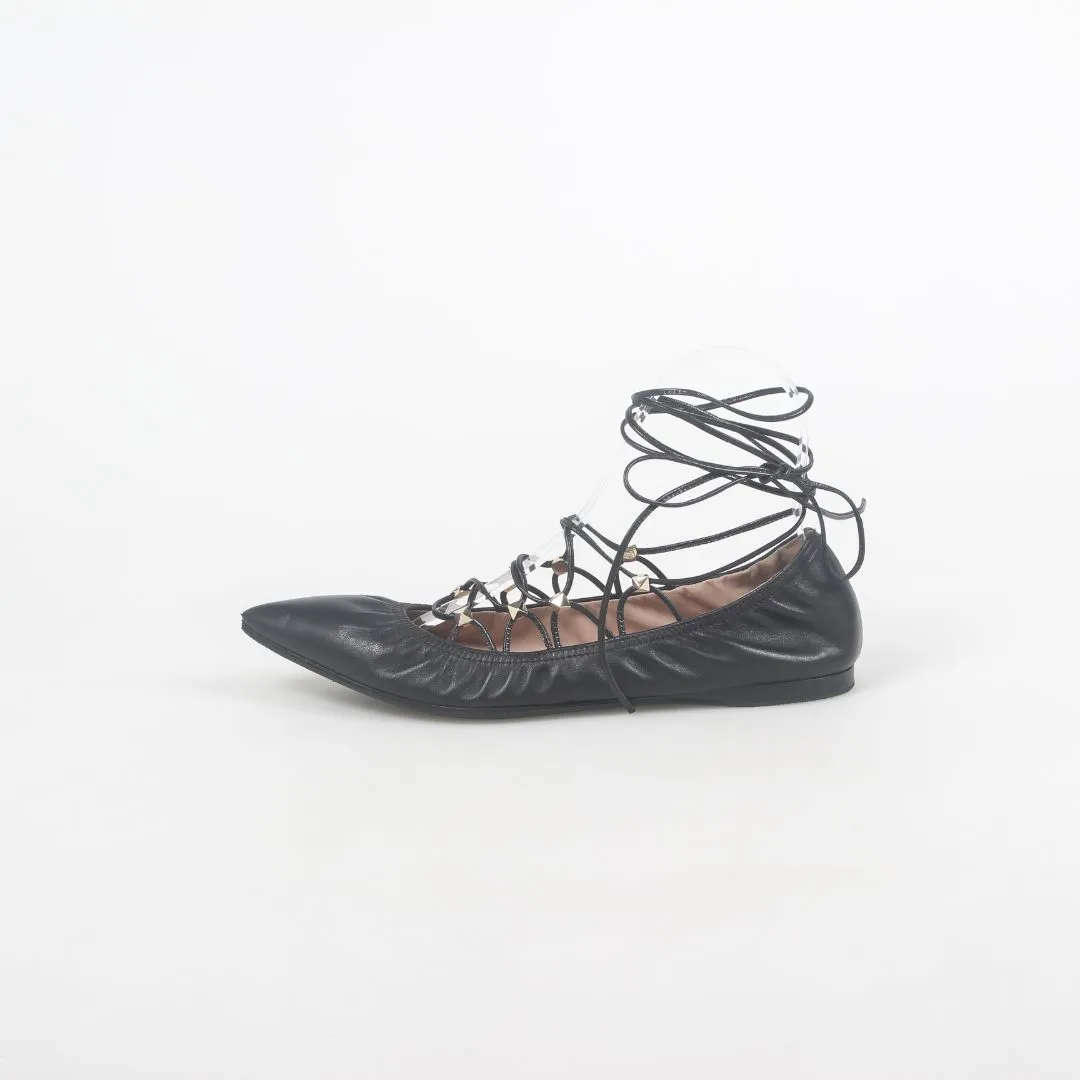 Valentino Rockstud Lace Up Ballet Flats Size 37