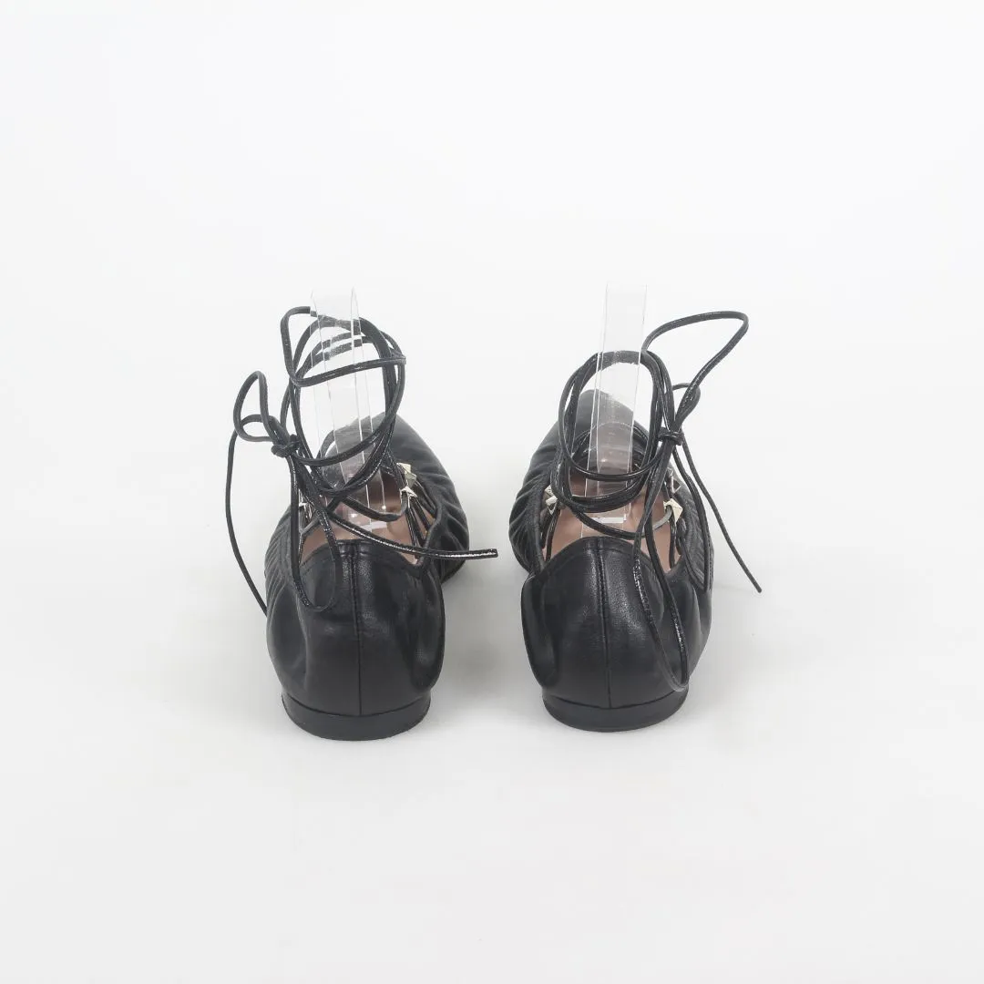 Valentino Rockstud Lace Up Ballet Flats Size 37