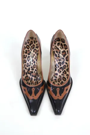 Vintage Dolce & Gabbana Western Black and Brown Leather Pumps