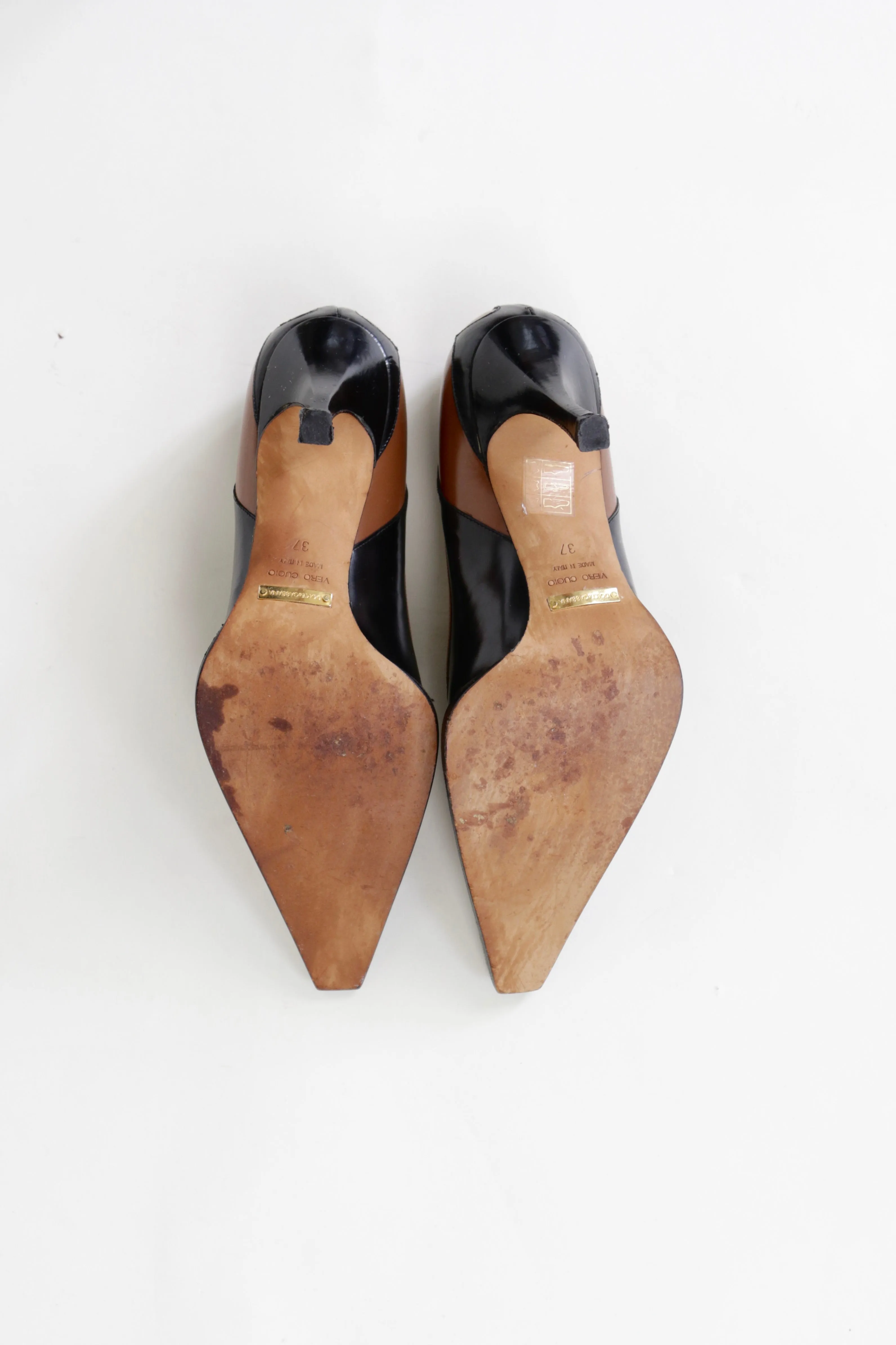 Vintage Dolce & Gabbana Western Black and Brown Leather Pumps