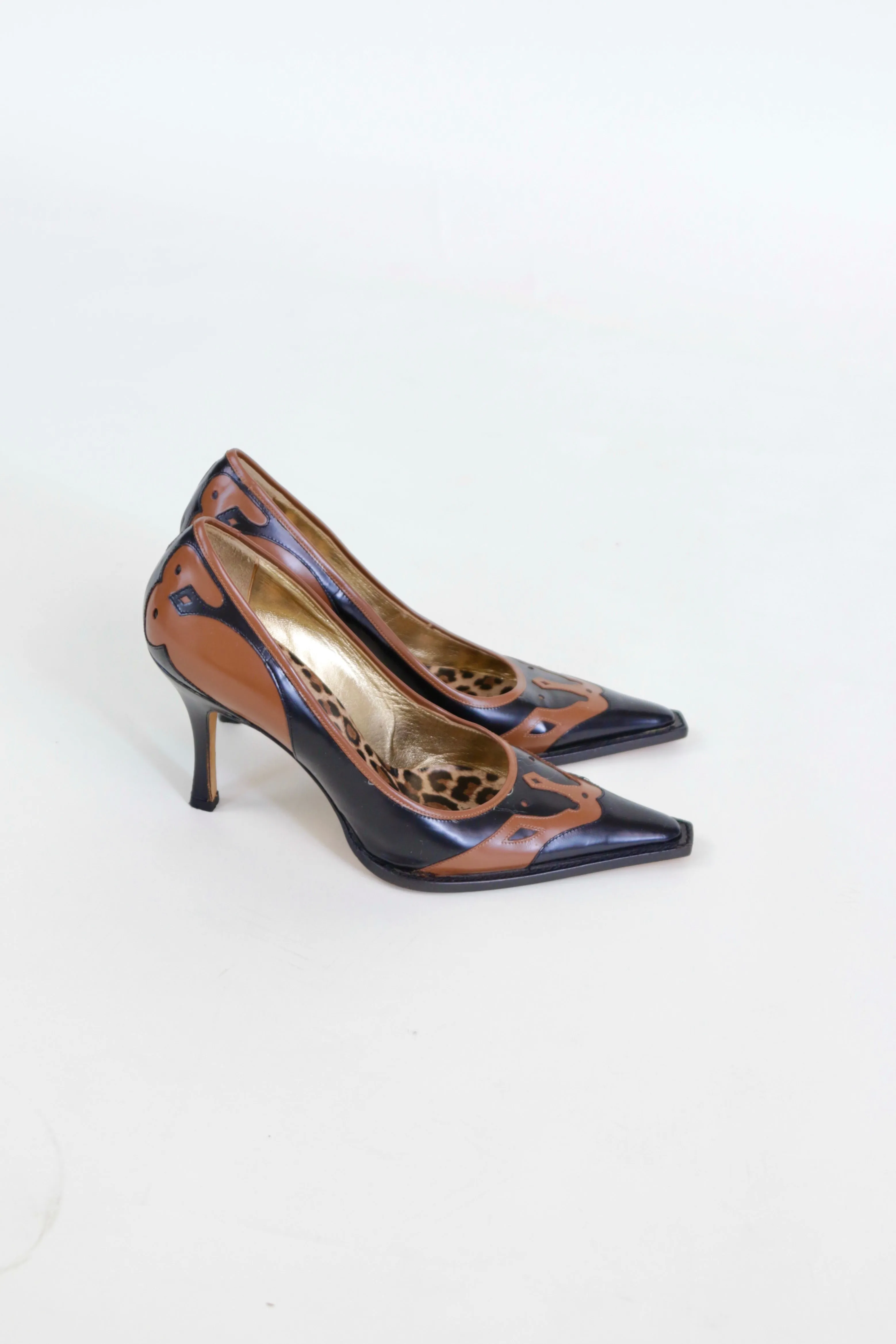 Vintage Dolce & Gabbana Western Black and Brown Leather Pumps