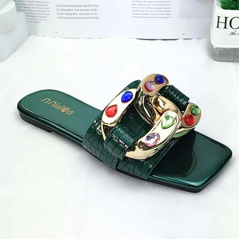 Women's Casual Fashion Metal Ring Slippers