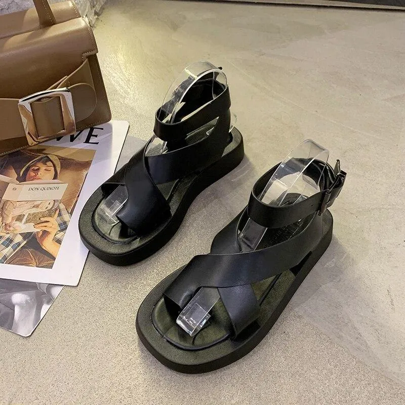 Women's Clip Toe Cross Square Flat Sandals